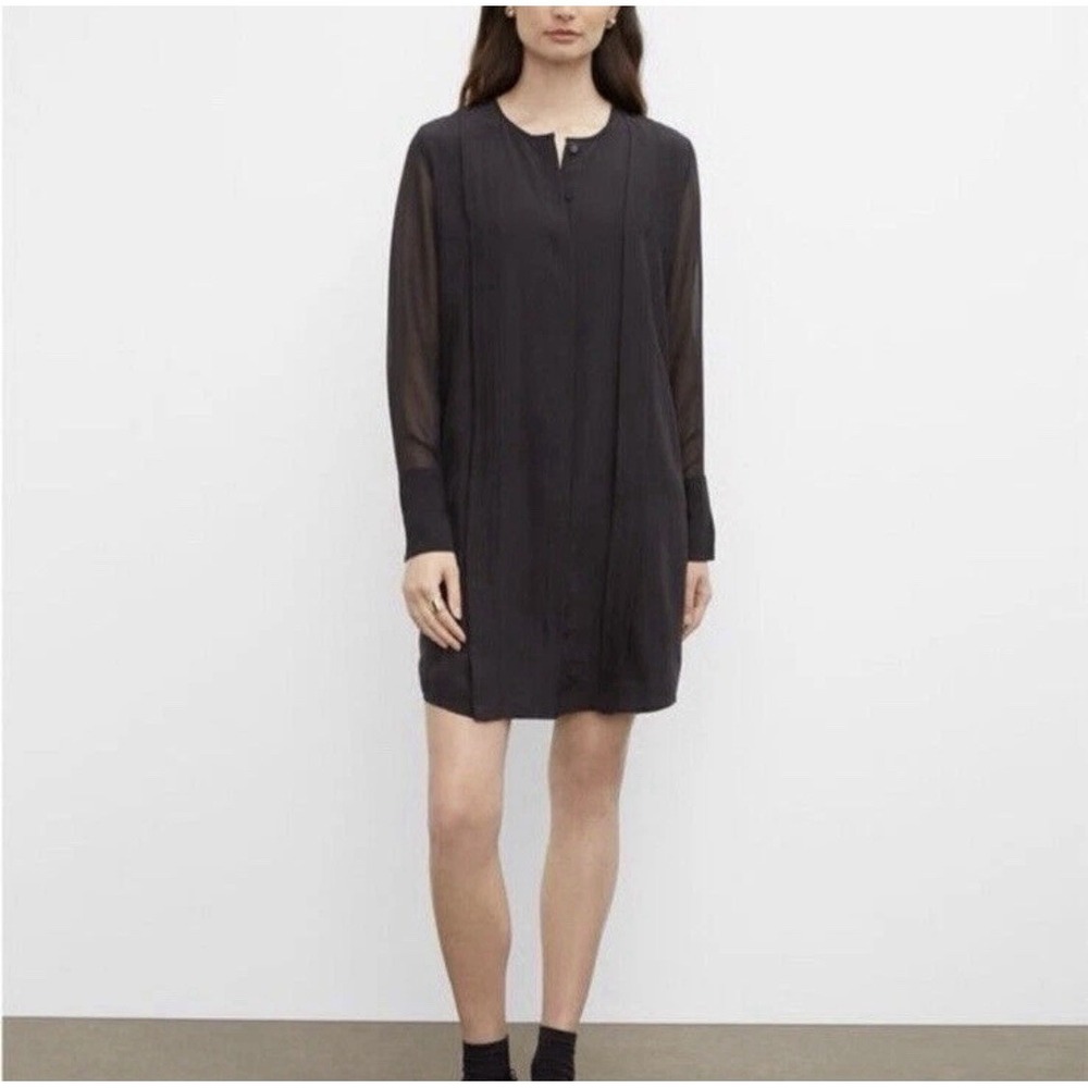 Club Monaco Sheer Long Sleeve Silk Shirtdress black size 0 NWT $229 Belted - Picture 13 of 13